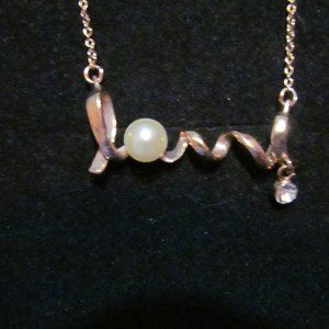 Pretty delicate cursive love necklace pearl rhinestone